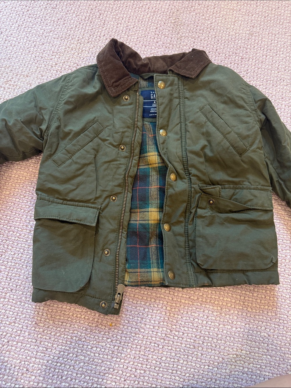 GAP Kids Green Canvas Jacket with Corduroy Collar